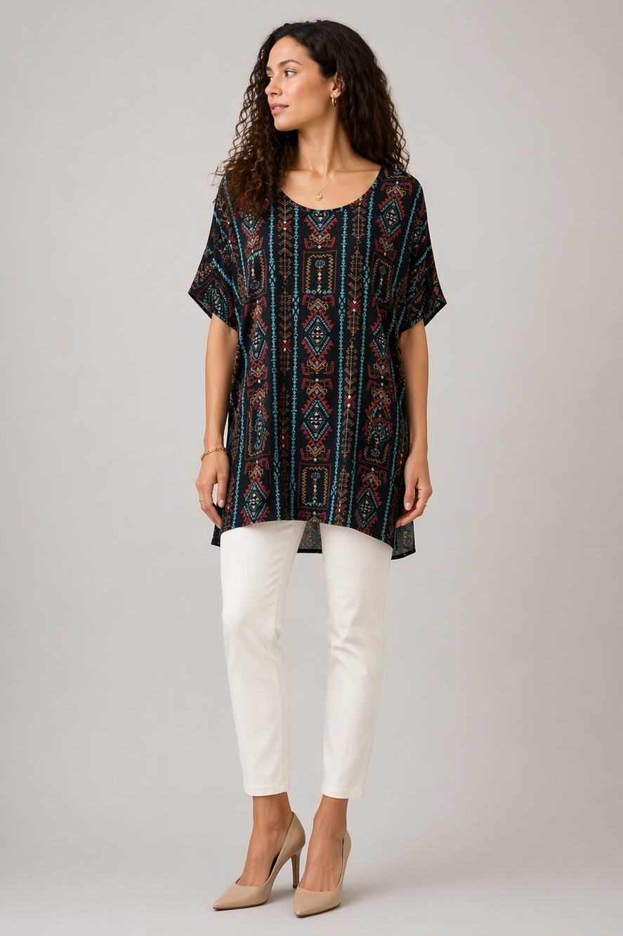 LULAROE Irma Tunic Top Black Aztec Print High Low Oversized Boho NWT | XL